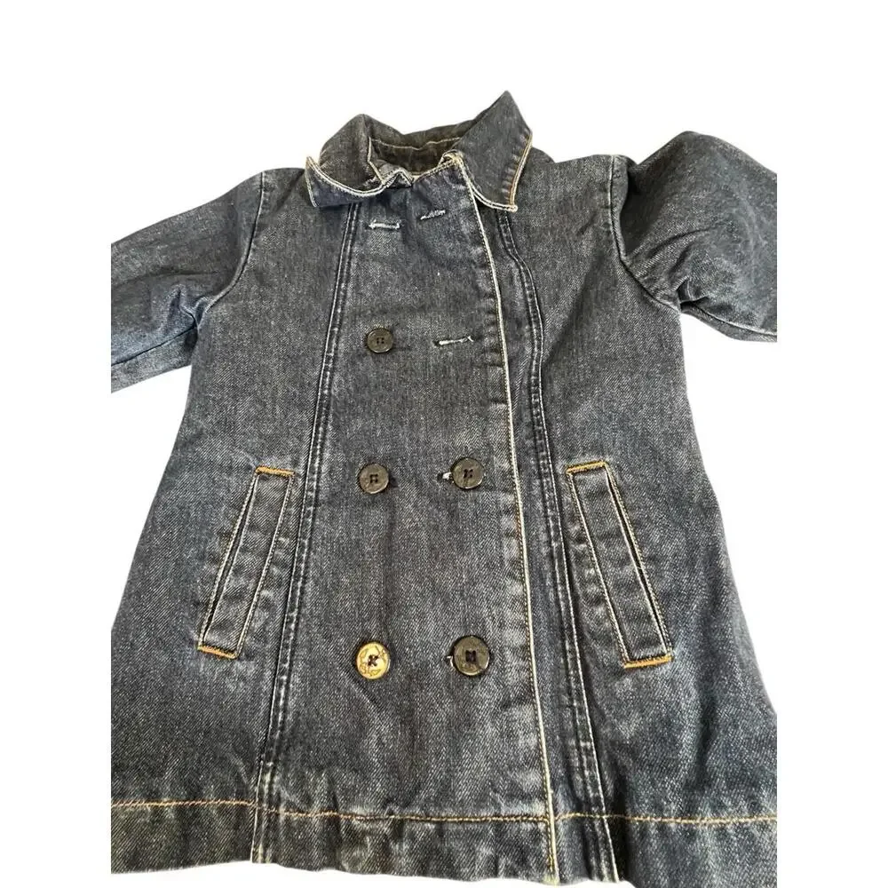 Y2K Baby Gap Denim Peacoat Jacket Double Breasted Blue Jean Coat Toddler‎ 3XL